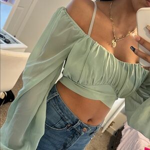 SHEIN Light Green Off-Shoulder Crop Top